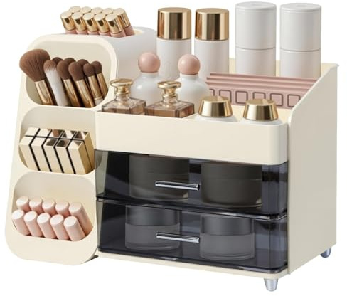 Yieseang Kosmetik Organizer mit Schubladen,Schminktisch Organizer Große für Makeup,Schminke und Skincare Aufbewahrung für Pinsel Lippenstift Skincare,Bad und Schlafzimmer(Hellgelb)