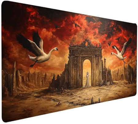 Tapis de Souris XXL 1600x800x3 mm Imperméable Abstrait Tapis de Bureau Gaming pour Clavier Souris sans Fil Ordinateur Portable, Mouse Pad Cygne Bords Surpiqués Base Antidérapante, Cadeau model-4990