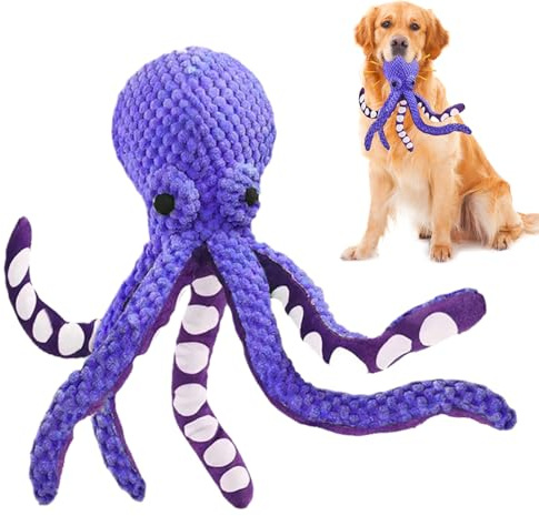 gifyym Pieuvre Jouet pour chien - Jouet interactif pour chien qui couine - Stimulation R mentale - Soulagement des enfants pour chiots, caisses - Confort d'entraînement - Pour les petites et moyennes