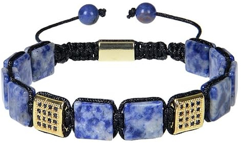 LIUYUYOUGO Bracciale Uomo Bracciale Da Uomo Con Perline Di Cristallo Braccialetti In Pietra Naturale Quadrati Piatti Alla Moda Con Zirconi Cubici Lucidi Braccialetto In Corda Intrecciata Fatto A Man