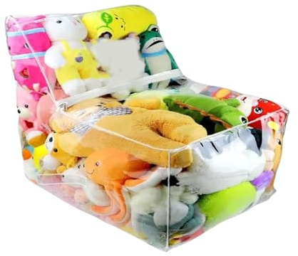 Tktouci Saco de Almacenamiento para Peluches Transparente - Funda Extra Grande Impermeable para Puff - Organizador de Juguetes con Cremalleras para Guardería Habitación Sala de Juegos Aula Armario