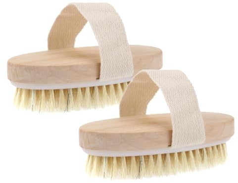 PENIKOKO 2 pezzi Spazzola Doccia Setole di Cinghiale Pennello Esfoliante Corpo Spa Medium Stiffness per Morbida e Stimolazione Circolazione Senza Manico per Piedi Ginocchia e Gambe