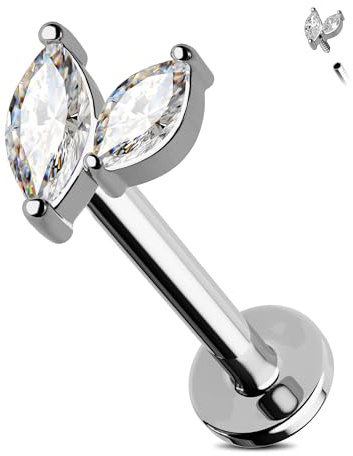 Jewseen Titan Flach zurück Ohrring CZ Blatt Helix Stud Lippen Piercing Schmuck 16G Knorpel Ohrring intern Gewinde Labret Piercing Stud