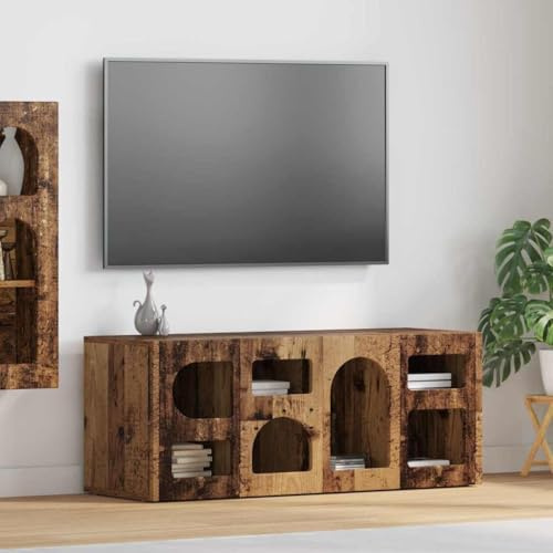 Runheo Mobile TV in legno vecchio, 100 x 35 x 40 cm, in legno, console multimediale con 7 ripiani, moderno centro intrattenimento per soggiorno, camera da letto, mobili per TV, montaggio semplice