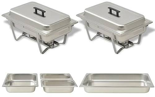 Set di Scaldavivande in Acciaio Inossidabile, con Contenitori Gastronorm e Coperchi Termoisolanti, Scalda Vivande, Chafing Dish Buffet, Adatto per Eventi e Catering, Argento, Set 2 Pezzi