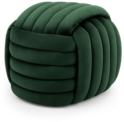 AKORD Geflochtener Samt-Pouf 53 cm NILO, Polsterhocker Quadratisch, Ottoman Gepolstert, Geflochtene Velours-Sitzfläche, Schlafzimmer, Wohnzimmer, Flaschengrün