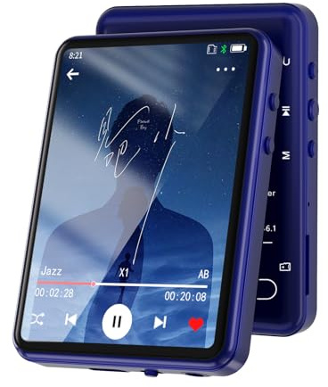 Tengsen MP3 Player with Bluetooth 5.3 – Portable Music Player with Speaker,FM Radio,E-Book,Shuffle/Repeat Play,Full Touch Screen MP3 Player for Meetings,Lectures,Fitness,SD Card Slot,64GB Blue