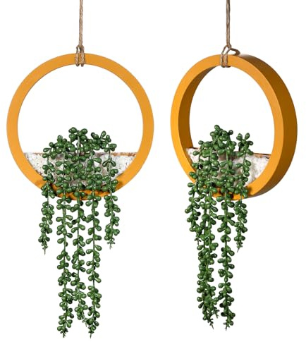 LUWENER 2-pack 31 cm konstgjorda hängande suckulenter, träfärgad ram
