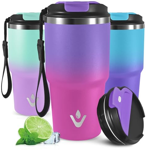 Mujigaga Vaso Termico 600ml, Vaso Termo Cafe para Llevar, Aislada al Vacío Taza Termica para Frío y Caliente, Doble Pared Aislante, Antigoteo Taza Termo, para Coche Camping, Yoga y Gimnasio