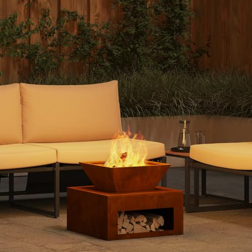 sephironlbb Chimenea oxidada de acero resistente a la intemperie 50 x 50 x 40 cm, chimenea exterior con ventilación abierta, ideal como calefacción para jardín, terraza y exterior, duradera y