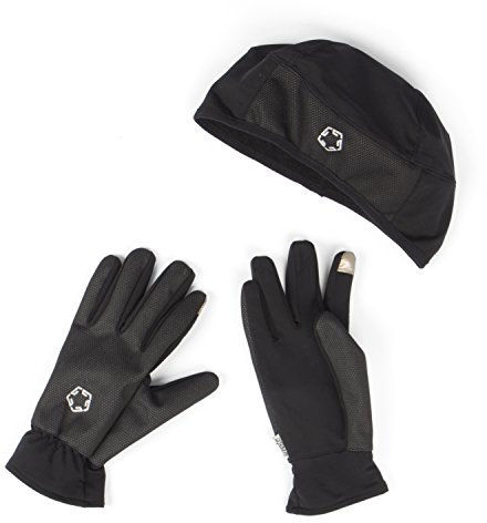 Gregster Laufaccessoires Mützen und Handschuh Set für Damen/ Herren, Schwarz, L, 12054