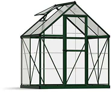 Canopia by Palram Gewächshaus klein Hybrid 6x4 Treibhaus 126x185 cm Aluminium Grün Tomatenhaus Polycarbonatplatten UV-beständig