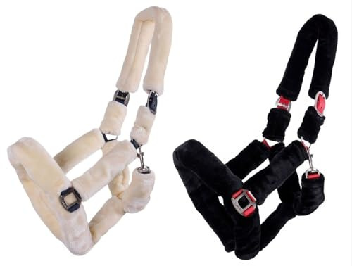 NETPROSHOP Halfter mit Weichem Kunstfell Überzogen, Doppelt verstellbar, Gr. Pony oder Cob, Groesse:Pony, Farbe:Creme