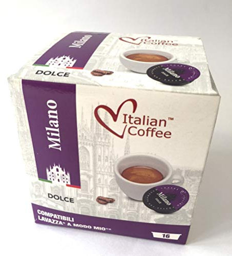 Italian Coffee capsules compatible with Lavazza A Modo Mio machines, Espresso pods (MIlano Dolce blend, 128 Pods (8 Packs of 16 pods))