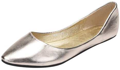 ANUFER Femmes Ballerines Bout Pointu Cuir Microfibre Glisser sur Plat Dress Escarpins Chaussure Or SN020536 EU39.5