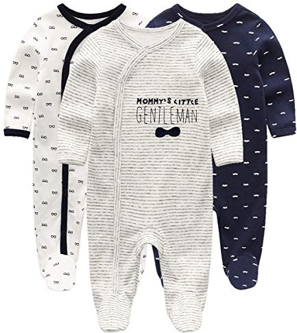 Kiddiezoom Grenouillère à manches longues en coton pour bébé garçon, coupe ajustée, recouvre les pieds, 12 mois
