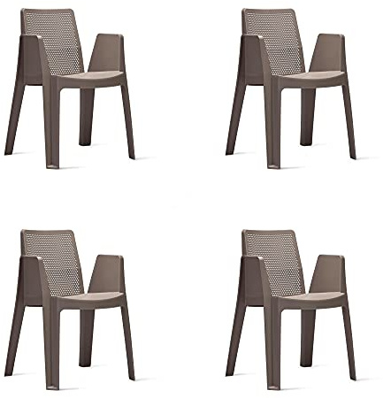 GARBAR Play Set 4 Silla con Brazos Exterior | jardín, terraza, balcón, Picnic, Camping, Catering, Eventos, reuniones | diseño, Ligero, apilable | Chocolate