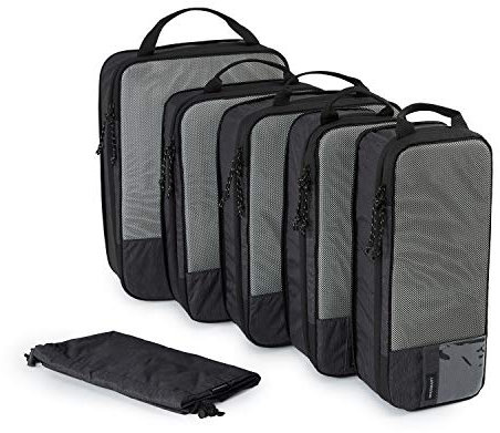 BAGSMART Packing Cubes Compression 6 Stück, Rucksack Koffer Organizer Packtaschen, Wasserdicht Packwürfel Kompression, Travel Essentials Kofferorganizer Für Handgepäck, Schwarz