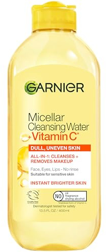 Garnier SkinActive Micellar Water with Vitamin C, Facial Cleanser & Makeup Remover, 13.5 Fl Oz (400mL), 1 Count (Packaging May Vary)