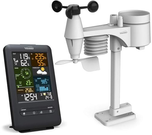 Youshiko YC9465 Weather Station (Official 2025 UK Version) Radio Control Clock (Premium Quality), Professional 5-in-1 Wireless Sensor, Wind speed & direction, Rainfall Temperature, Humidity