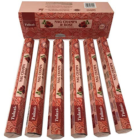 Incienso Aromático Nag Champa Rosa, Incienso Natural Aromaterapia, Barras de Incienso, Caja 6 Paquetes de 20 Unidades c.u., Gran Duración