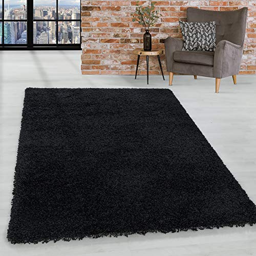 HomebyHome Shaggy Hochflor Teppich, 60x110 cm, Schwarz, weich, flauschig, modern, einfarbig, Für Flur oder kleine Räume, für Wohnzimmer Schlafzimmer Flur