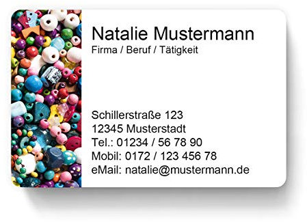 100 Visitenkarten, laminiert, 85 x 55 mm, inkl. Kartenspender - Perlen Armbänder