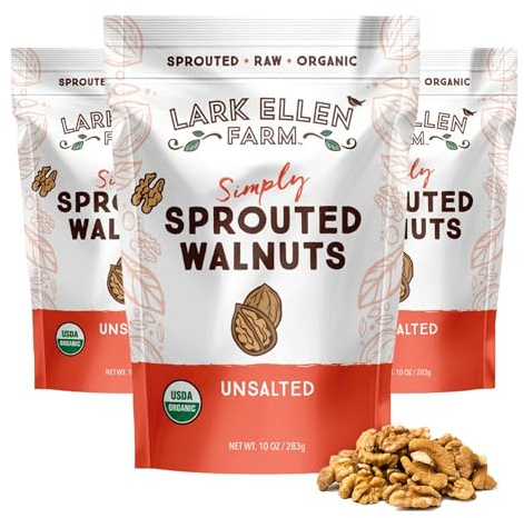 Lark Ellen Farm Organic Sprouted Walnuts – Raw, Unsalted, Keto-Friendly, Healthy Vegan Snack, Gluten-Free, 10 Oz, 3 Pack