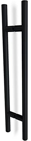 Oppali Schwarz Rostfreier Stahl 304 Haustür-Beschlag Stoßgriffe Ziehgriff | Stangen-Griff Durchmesser 25mm | Runden T-Bar | 60cm Gesamtlänge | Loch-zu-Loch Abstand 40cm | Paar