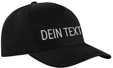 Ferocity Personalisierte Baseball Cap für Kinder und Erwachsene, Werbekappe mit Deinem Text, Unisex, Einheitsgröße 52-61 cm OSFM, Einstellbar,100% Baumwolle, Schwarz