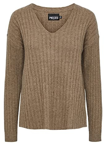 PIECES Dam PCCAVA Rib LS vändbar stickad NOOS BC tröja, Fossil, S