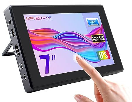 [Latest Version] Waveshare 7inch Capacitive Touch Screen LCD Monitor for Raspberry Pi 5 RPi 400 4 3 Model B Compatible with All Versions of Raspberry Pi Windows with HDMI/VGA Port with Case