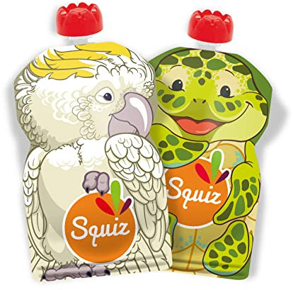 Set mit 2 wiederverwendbaren 130-ml-Quetschbeuteln | Australien-Kollektion | Für Babys, Kinder und Erwachsene | Für Kompott, Püree und Smoothies | Hergestellt in der Schweiz und Frankreich | Squiz