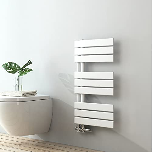 S'AFIELINA Radiatore Design per Bagno, scaldasalviette Bianco, Pannello Piatto, Attacco Laterale, 762x400mm, radiatore per Bagno, asciugatore per Asciugamani, 342 Watt