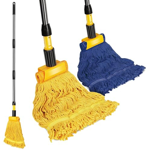 Gadhra Mocio industriale con 2 corde in cotone, per la pulizia dei pavimenti, colore: blu/giallo