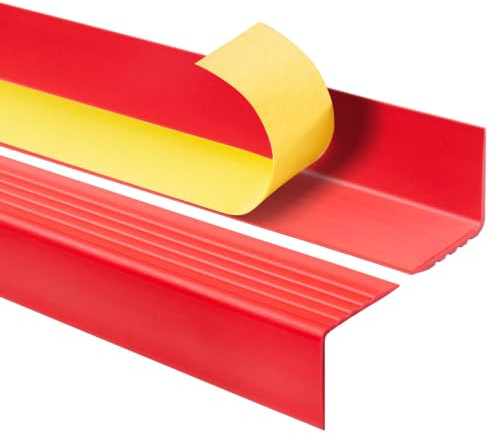 Quest Treppenkantenprofil PVC 50x50 mm Antirutsch - Rot, 200 cm | Selbstklebender Stufenkantenschutz, schützt vor Rutschen & Stolpern, werkzeuglose Montage, leicht zu reinigen