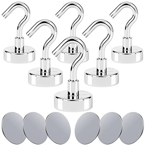 HeYork Super Starker Magnethaken 6 Stück - Neodym Magnet Mit Haftkraft bis 25kg für Küche, Büro, Badezimmer und Kühlschrank als Schlüsselhalter