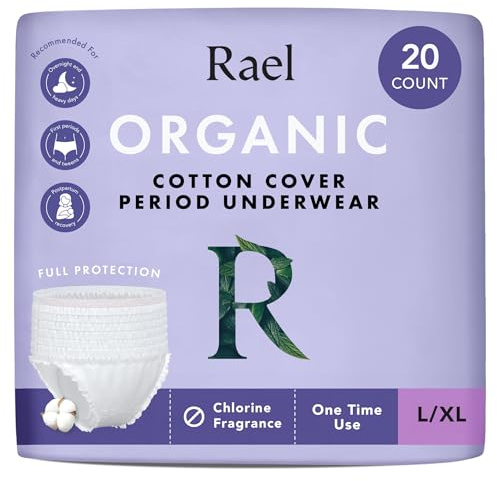 Rael Disposable Underwear for Women, Organic Cotton Cover - Postpartum Essentials, Leak Locker, Unscented, Maximum Coverage (Size L-XL, 20 Count)