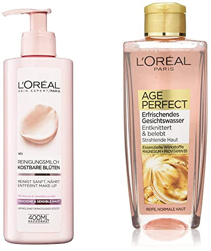 L'Oréal Paris - prezioso latte detergente, (400 ML) & Age Perfect - Tonico rinfrescante per il viso per la pelle luminosa, agisce delicatamente sulla pelle e allevia i segni di stanchezza