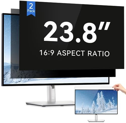 IPROKKO [2 Pack 23.8 Inch Computer Privacy Screen Filter, Removable Anti Glare Blue Light Scratch Protector Film for 23.8inch Computer 16:9 Widescreen Monitor, Anti Spy Security Protector Shield