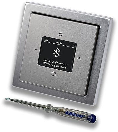 Busch Jäger DAB+ Unterputz Bluetooth (in and out) Radio (8217U-101) PUR Edelstahl, Komplett-Set 8217 U – 101, Rahmen und Radioabdeckung inkl. EBROM Phasenprüfer zur Montage des Geräts