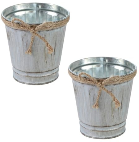 Abaodam 2Pcs Metal Flower Pots with Hemp Rope Handles Vintage Iron Bucket Planter for Indoor and Outdoor Use Rustic Flower Bucket for Garden Herb and Plant Display