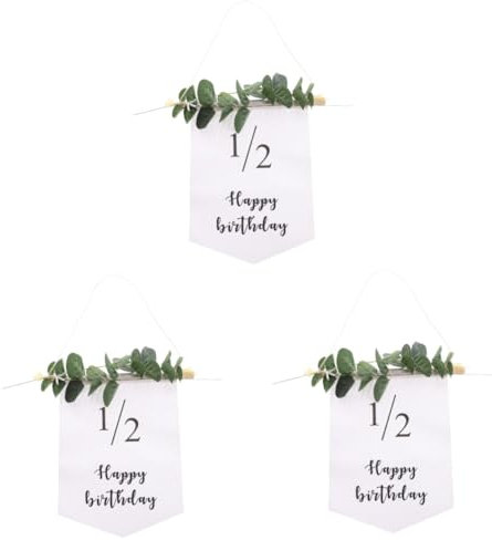 ifundom 3 Sätze Geburtstagsfahne 1/2 Geburtstagskind-Outfit 1/2 Geburtstagsmütze Happy 6 Monate Banner 1/2 Halbes Geburtstagsbanner Dekoration Das Schild Weiß Baby Mori-Abteilung Holz