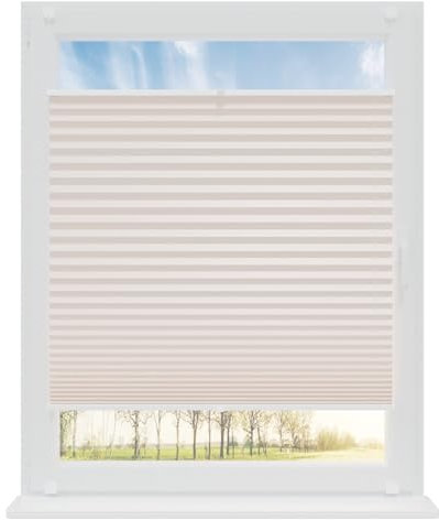 RENA Plissee ohne Bohren Rollos für Fenster | Faltrollos für Fenster & Tür | Plisseerollo nach Maß Verdunkelung | Fenster Rollos für Innen | Jalousie Creme 80x220 cm