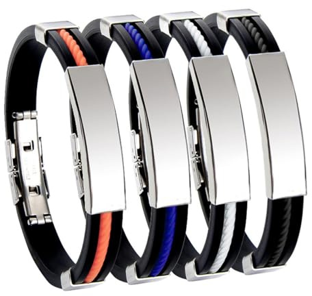 POFET 4PCS Herren Silikon Armband Edelstahl Ion Therapeutic Lympunclog Titan
