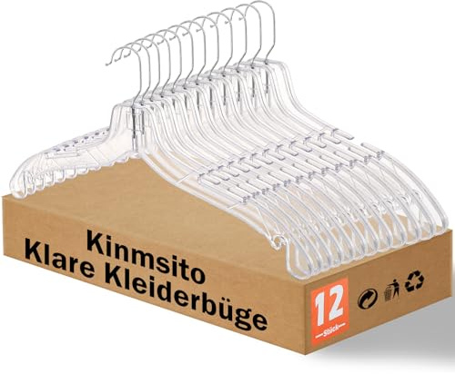 Kinmsito 12 Kleiderbügel Aus Kunststoff, Hemden- Und Blusenbügel, 42.5 cm | Klar, Transparent Kleiderbügel, Mit 360° Drehbaren Haken for Hemd, Kleid, Platzsparend