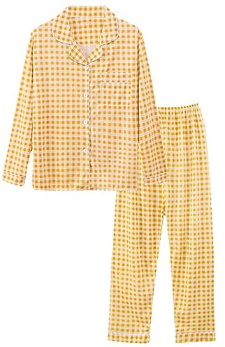 AMDOLE Shorts-Set, Herbst und Winter, langärmelig, Revers, Weste, Anzughose, Übergröße, Heimservice, Shorts und Knopfleiste, Set für Damen, gelb, M
