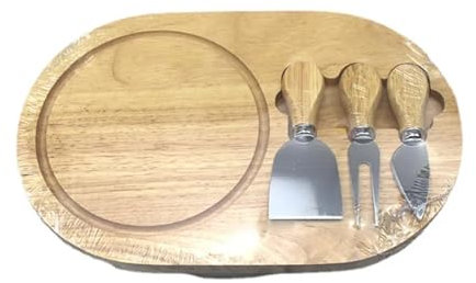 Charcuterie-Brett 4-teiliges Käseschnitt-Set, Käseplatte, Käsemesser, ovales Gummibrett, Käseschneider, Edelstahl, Obstgabel, Käseschaufel Charcuterie-Brett Küchen