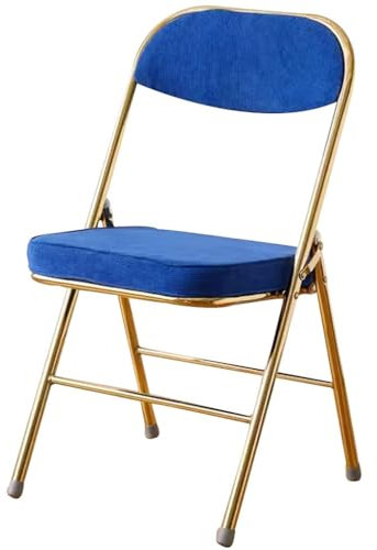 Luxuriöser Tragbarer Klappstuhl, Klappbarer Esszimmerstuhl Aus Cordstoff, Bequemer Empfangsstuhl Für Das Wohnzimmer, Indoor-Rückenstuhl Mit Kissen, Tragfähigkeit 130 Kg(Color:Blau)