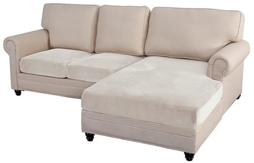 Mingfuxin Velvet Sectional Couch Covers 3 Pieces Sofa Seat Covers Chaise Slipcovers, L Shape Separate Cushion Couch Chaise Cover Elastic Furniture Protector for Both Left/Right Sectional Sofa Couch